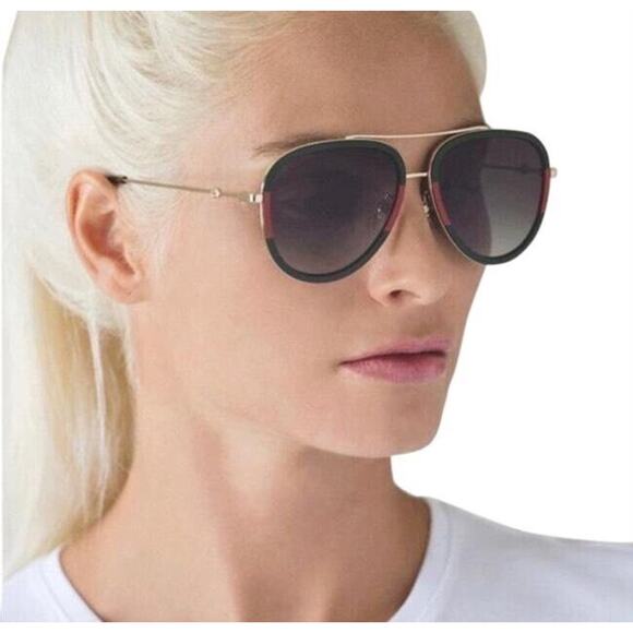 GUCCI GG0062S 003 Gold Green Red Grey Lens Women Aviator Sunglasses AUTHENTIC main image 5